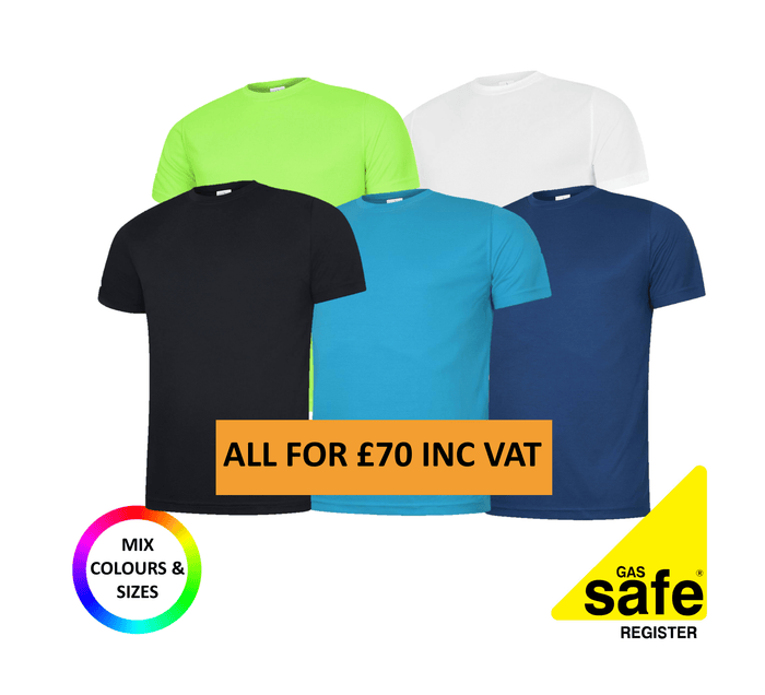 5 x Breathable Summer T-Shirt FREE TEXT Gas Safe Bundle #5