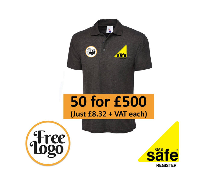 50 for £500 Gas Safe FREE LOGO Polo Shirts