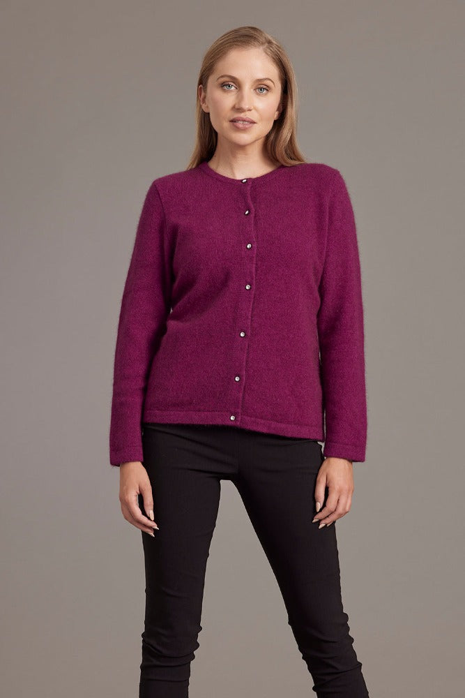 Possum and Merino  6110 Cardigan with Crystal Buttons - Sparkle in this timeless lightweight cardigan from McDonald New Zealand, featuring beautiful crystal buttons, made from the most luxurious of natural fibres for warmth and softness, this New Zealand-made cardigan is a must on your wardrobe investment.   Classic button-up cardigan Authentic SWAROVSKI® ELEMENTS, crystal buttons Light-weight warmth