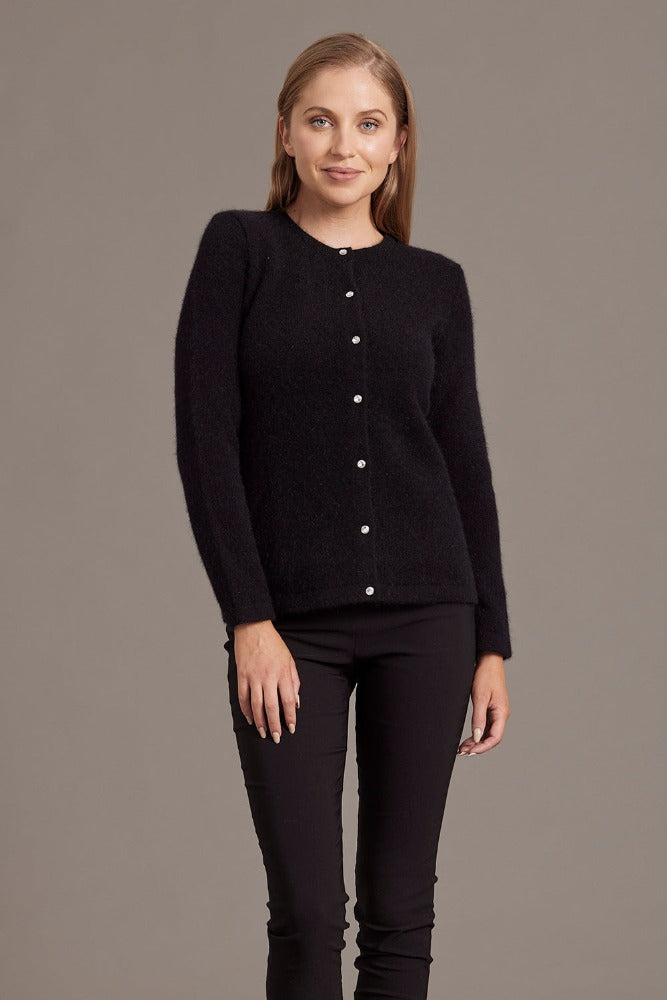 Possum and Merino  6110 Cardigan with Crystal Buttons - Sparkle in this timeless lightweight cardigan from McDonald New Zealand, featuring beautiful crystal buttons, made from the most luxurious of natural fibres for warmth and softness, this New Zealand-made cardigan is a must on your wardrobe investment.   Classic button-up cardigan Authentic SWAROVSKI® ELEMENTS, crystal buttons Light-weight warmth