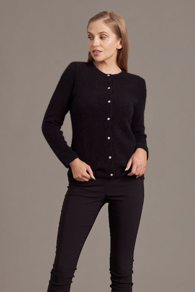 Possum and Merino  6110 Cardigan with Crystal Buttons - Sparkle in this timeless lightweight cardigan from McDonald New Zealand, featuring beautiful crystal buttons, made from the most luxurious of natural fibres for warmth and softness, this New Zealand-made cardigan is a must on your wardrobe investment.   Classic button-up cardigan Authentic SWAROVSKI® ELEMENTS, crystal buttons Light-weight warmth