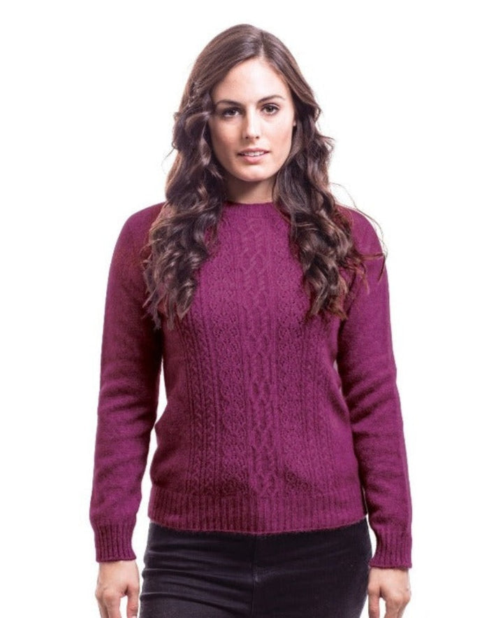 Possum and Merino  6129 Crew Neck Jersey with Lace Detail - The classic crew neck jersey gets a touch of feminine elegance with the delicate lace knit detail on the front. The blend of natural Merino, Possum fur and Silk fibres will ensure the cold never gets in. Hold onto this sumptuous McDonald jersey and don’t let go until the mercury rises.
