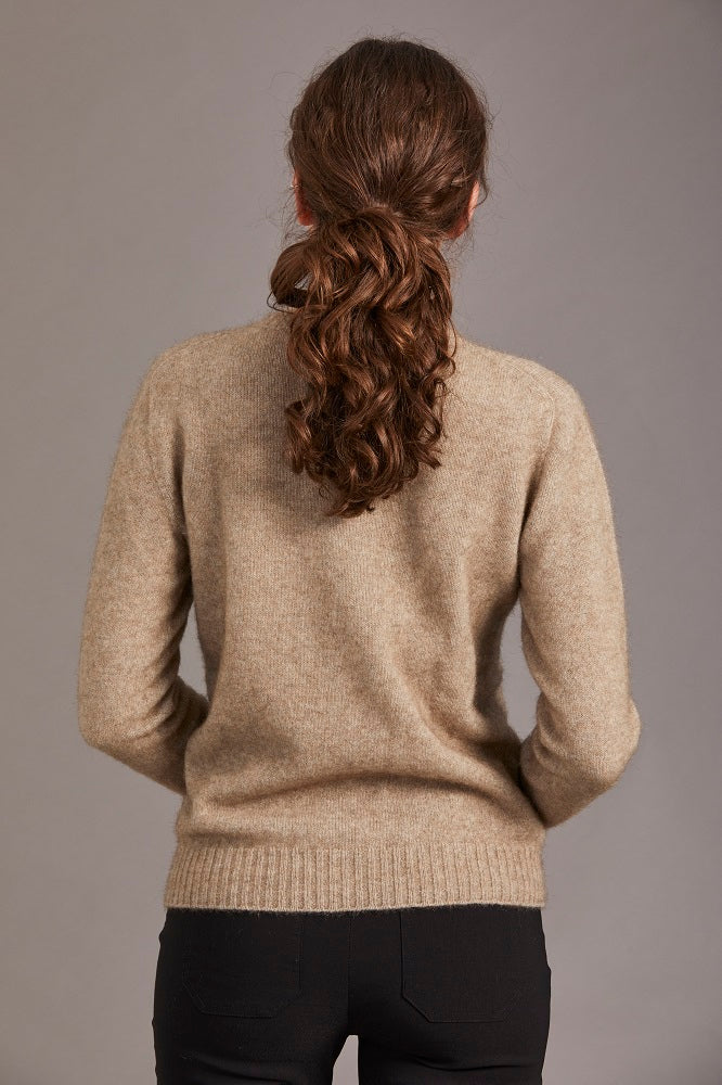 Possum and Merino  6129 Crew Neck Jersey with Lace Detail - The classic crew neck jersey gets a touch of feminine elegance with the delicate lace knit detail on the front. The blend of natural Merino, Possum fur and Silk fibres will ensure the cold never gets in. Hold onto this sumptuous McDonald jersey and don’t let go until the mercury rises.
