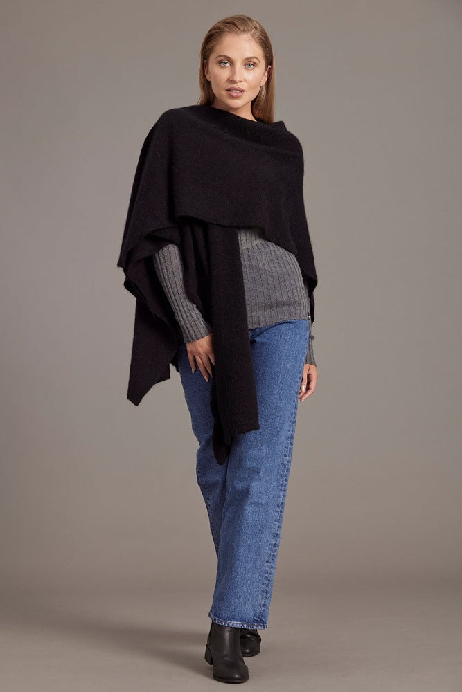 616 Split Front Cape - This cape blurs the line between art-piece and clothing.  It impresses with its form and function, artfully draping on the body while keeping you exceptionally warm.  The merino and possum fibres combine with delicate mulberry silk to create something superb - warmth, sophistication and beauty.  Size: approximately 80 cm x 102 cm.