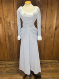 70s Blue Dot Maxi Dress w/Bustle     W34
