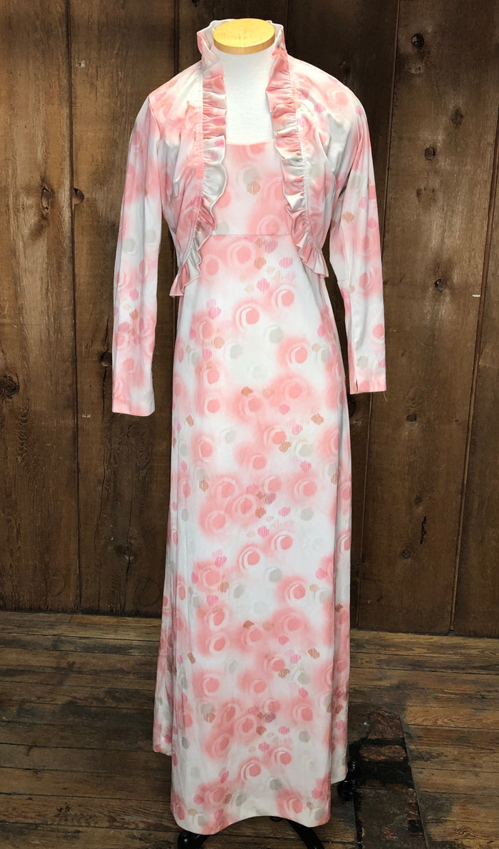 70s Pink Orbs Maxi Dress Set      M