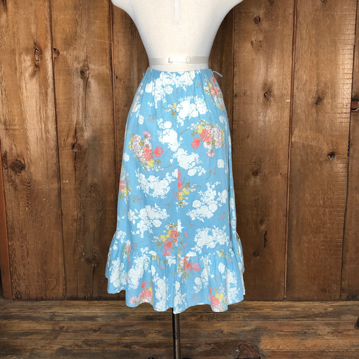 70s Sears Blue Floral Skirt        S