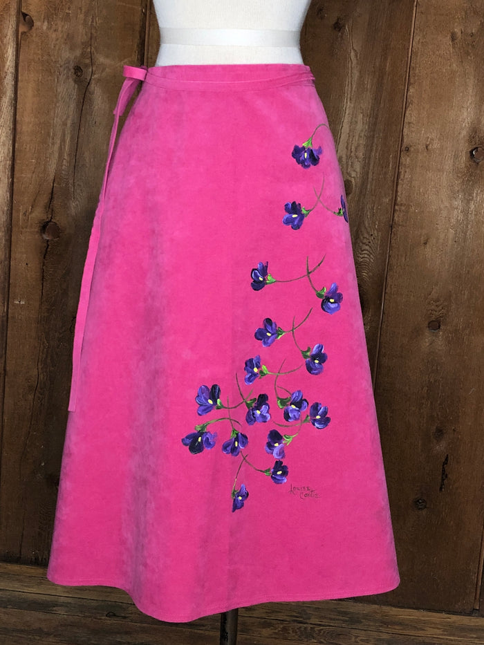80s Louise Contie Pink Painted Wrap Skirt    M