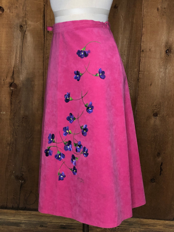 80s Louise Contie Pink Painted Wrap Skirt    M