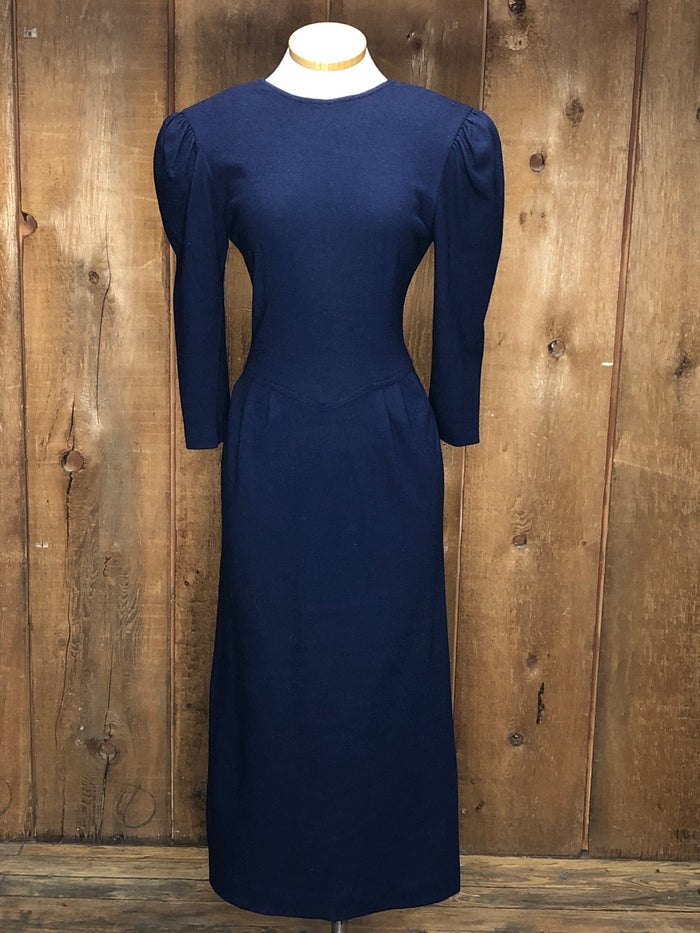 80s Maggy London Indigo Wool Dress     w28