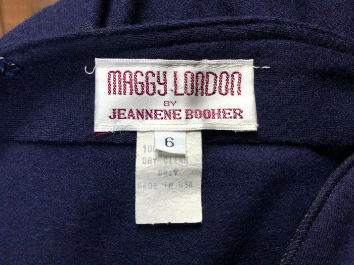 80s Maggy London Indigo Wool Dress     w28