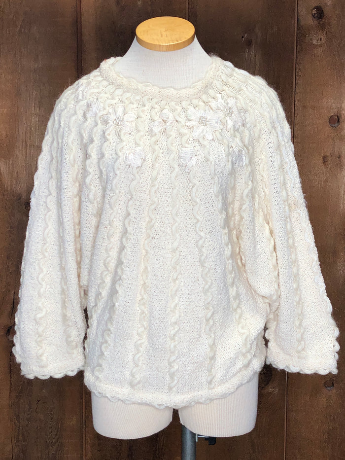 80s MarieaKim Wavy Knit Ivory Sweater    L