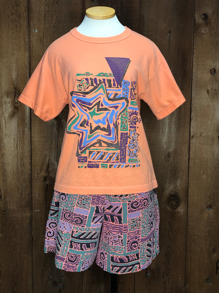 80s Willy-Dee Orng Short/Tee Set     M