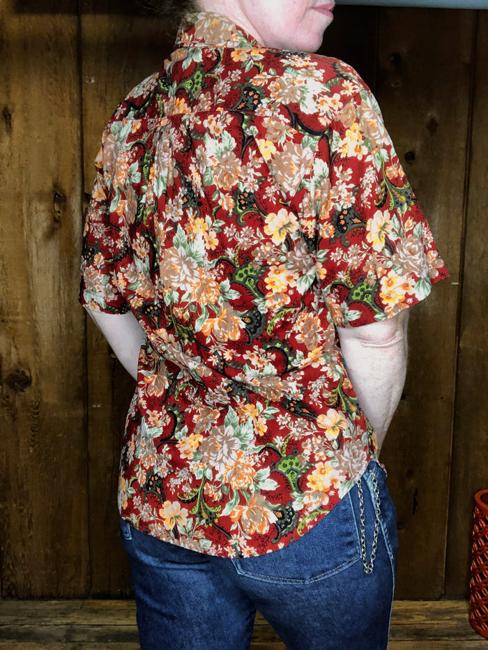 90s BizTango Red Floral Top    S