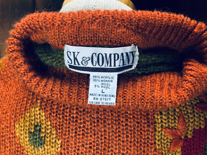 90s Sk&Co Orng/Grn Paisley Sweater     L
