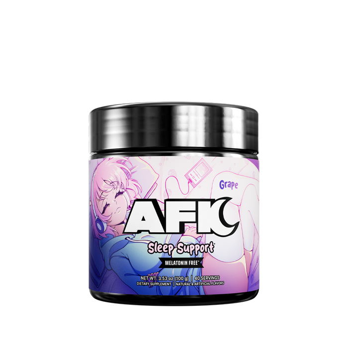Black container with purple label showing supplement facts and directions for 40 servings of powder.