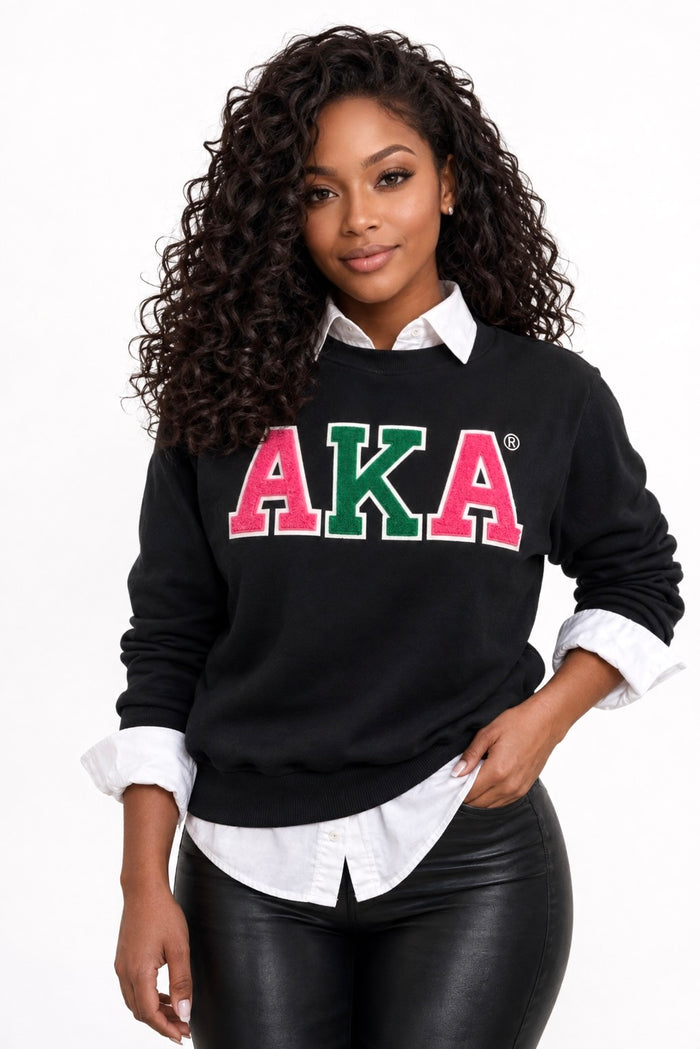 AKA Pink/Green Black Chenille Sweatshirt
