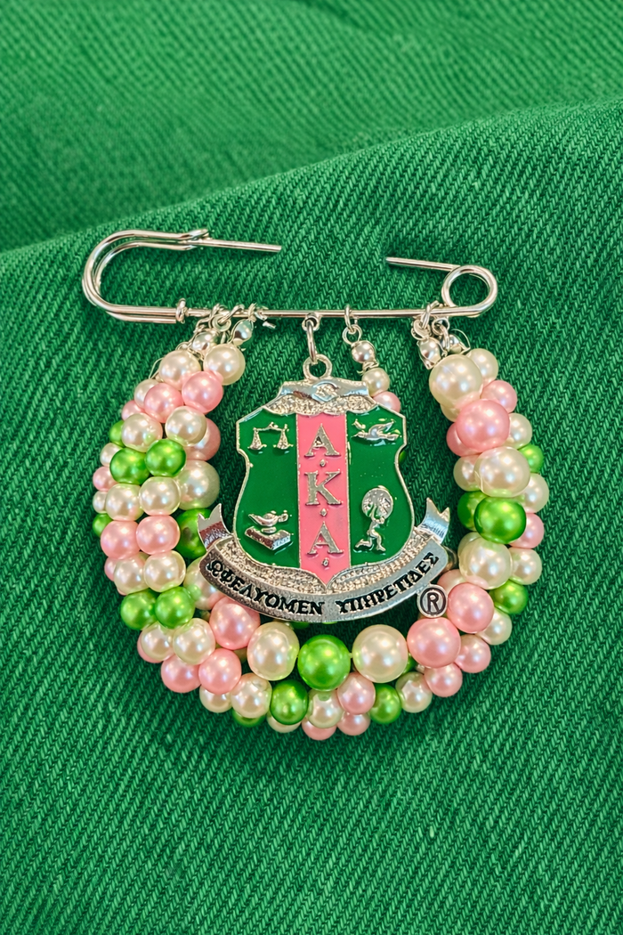 AKA Shield + Pink/Green Pearls Pin