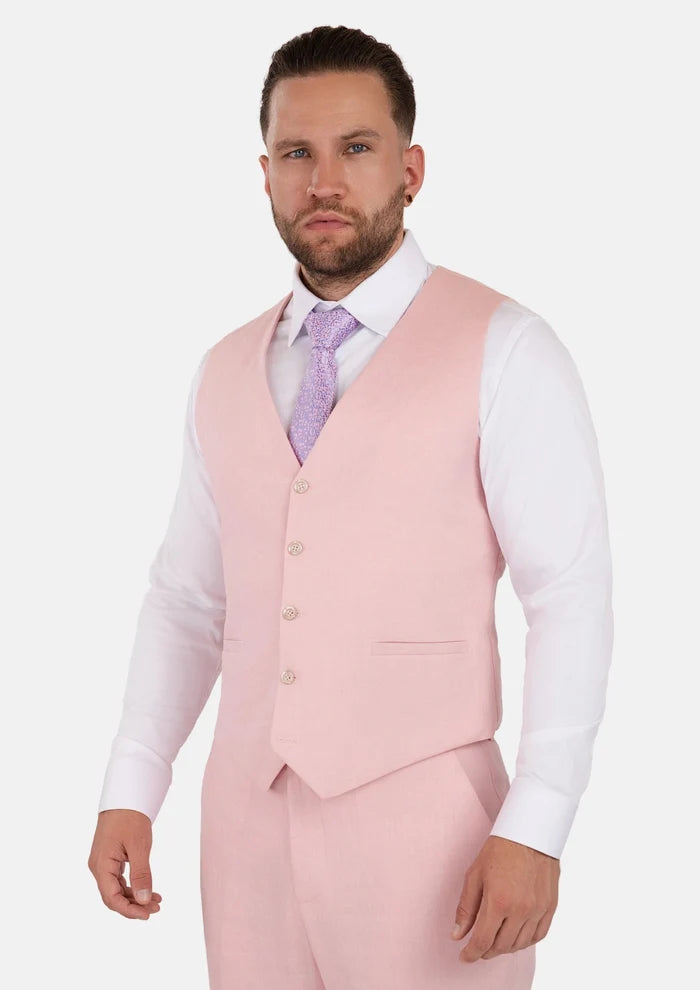 Amaranth Pink Linen Vest - SARTORO
