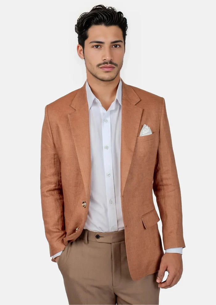 Astor Brown Amber Linen Jacket - SARTORO