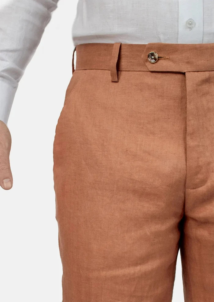 Amber Brown Linen Pants - SARTORO