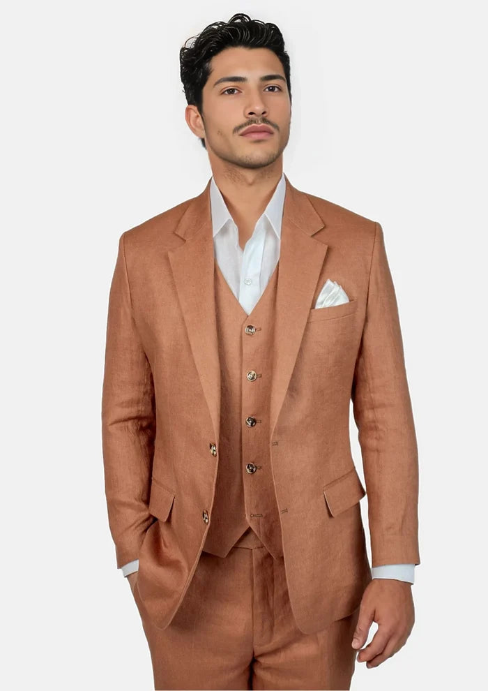 Astor Brown Amber Linen Suit - SARTORO