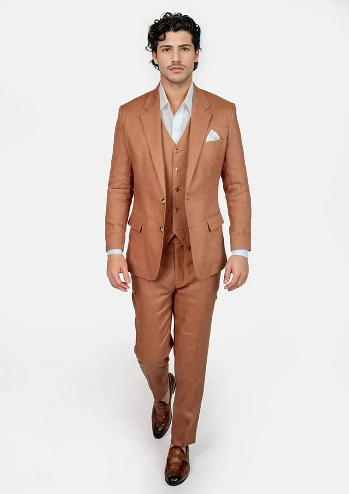 Astor Brown Amber Linen Suit - SARTORO