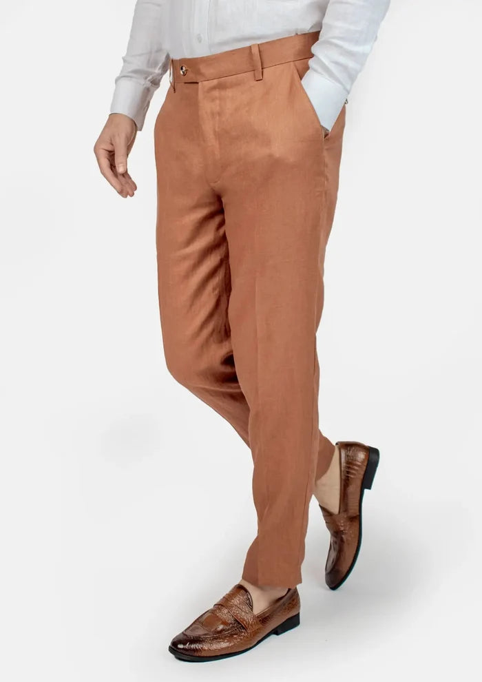 Astor Brown Amber Linen Suit - SARTORO