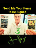 JP holding collectible cards with featuring a signature at the bottom.