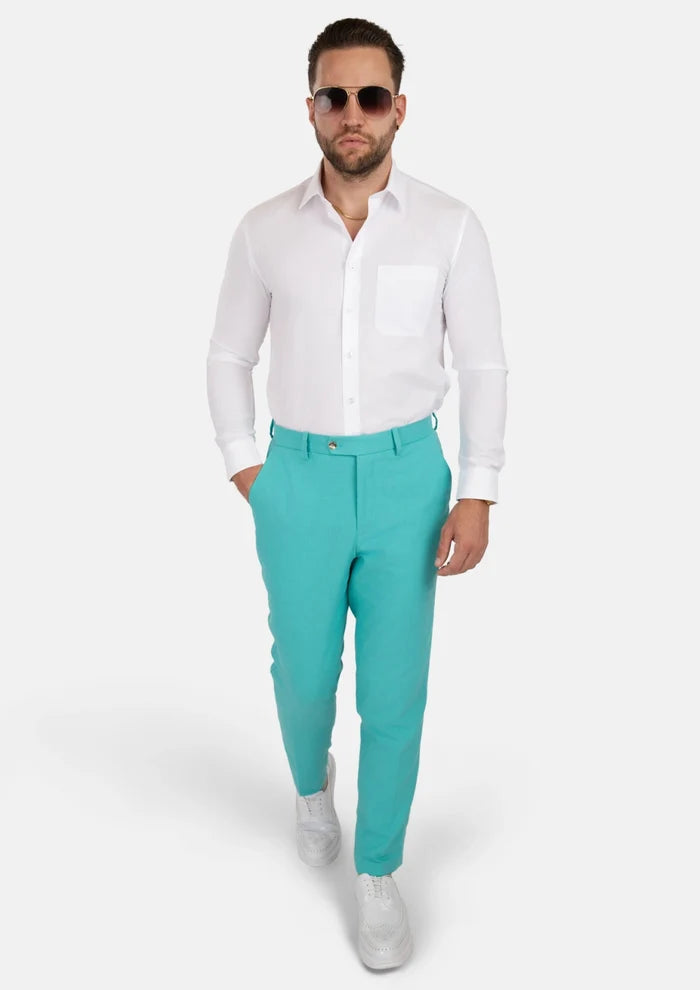 Atlantis Green Linen Blend Pants - SARTORO