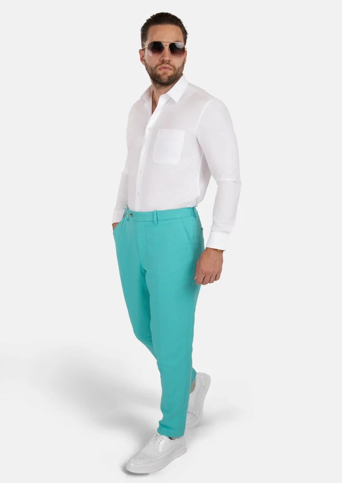 Atlantis Green Linen Blend Pants - SARTORO