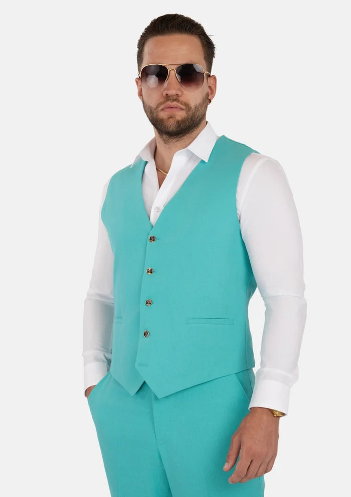 Atlantis Green Linen Blend Vest - SARTORO
