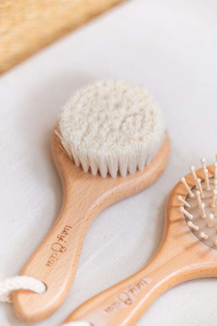 Soft goat hair baby brush for newborn hair care