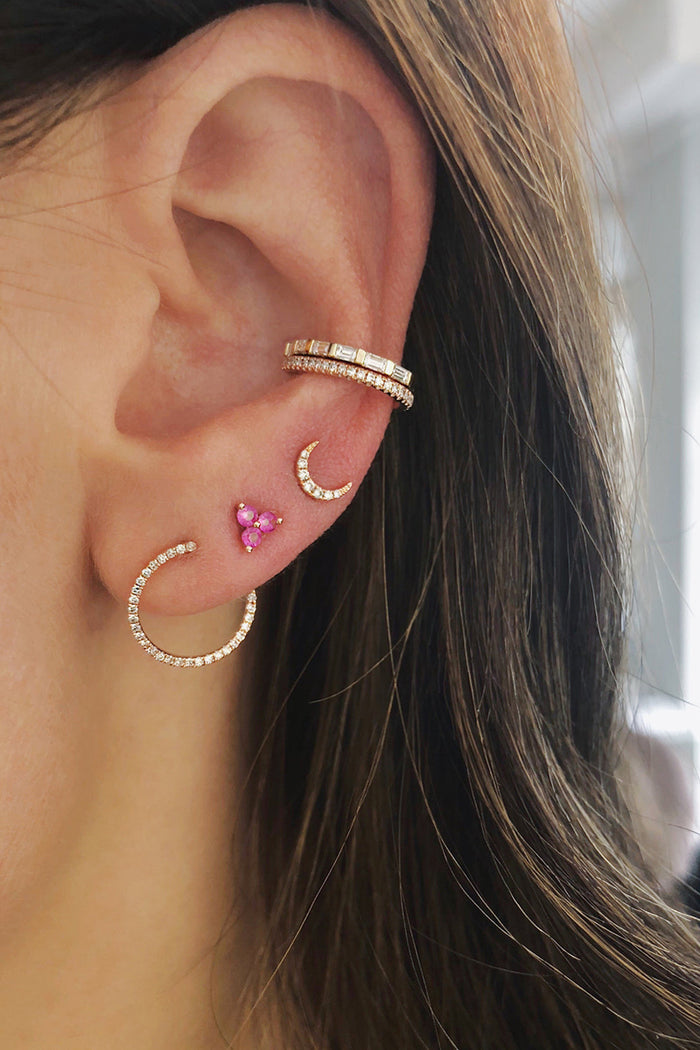 Baby Diamond Mini Moon Stud - Yellow Gold