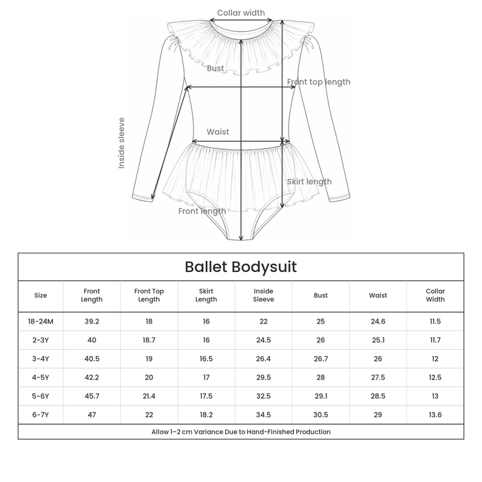 Ballet Bodysuit size guide