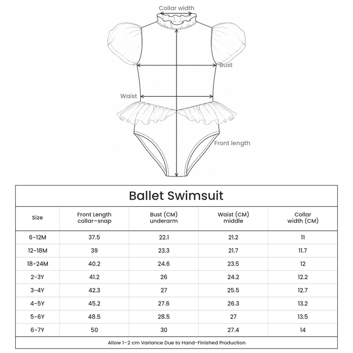 Ballet Swimsuit size guide