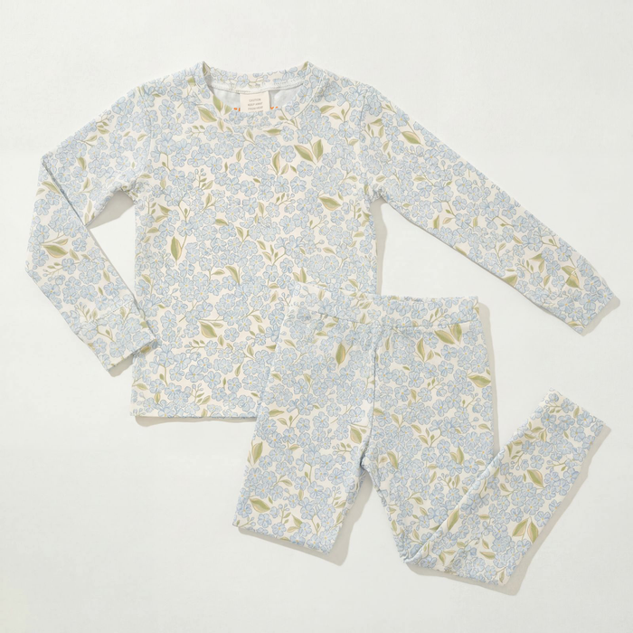 Petit Playa Bamboo Classic Pajamas & Play Set in Hydrangea print, soft bamboo pajamas for babies and girls — image 5