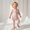 Petit Playa Bamboo Convertible Footie Pajamas & Play in Peony print, soft bamboo pajamas for babies and girls