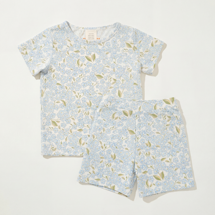 Petit Playa Bamboo Shortie Pajamas & Play Set in Hydrangea print, soft bamboo pajamas for babies and girls — image 5
