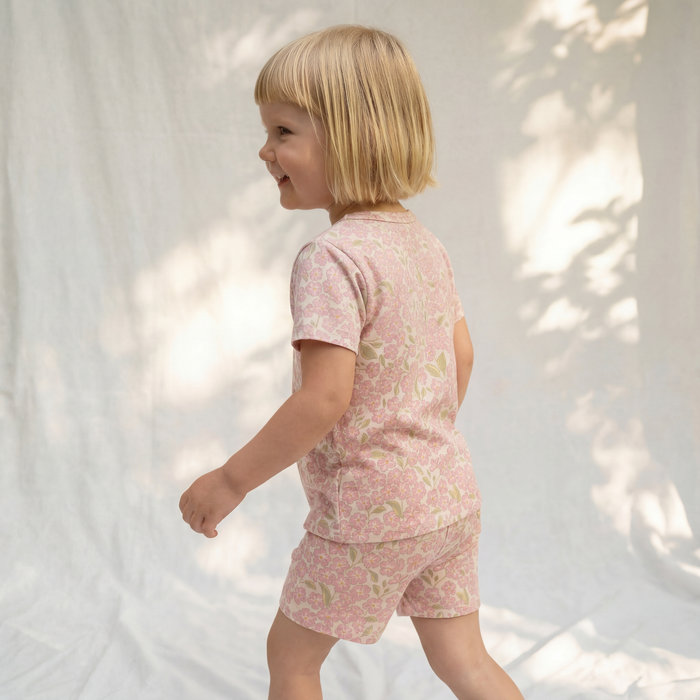 Petit Playa Bamboo Shortie Pajamas & Play Set in Peony print, soft bamboo pajamas for babies and girls — image 5