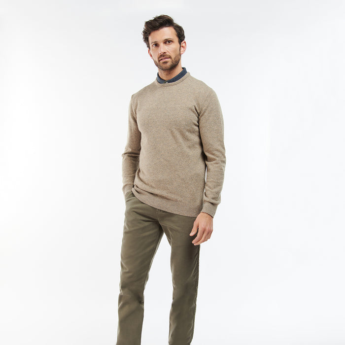 Barbour - Essential Lambswool Crew Neck Jumper in Fossil - Nigel Clare