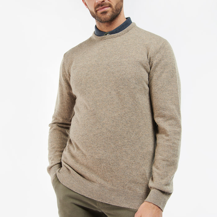 Barbour - Essential Lambswool Crew Neck Jumper in Fossil - Nigel Clare