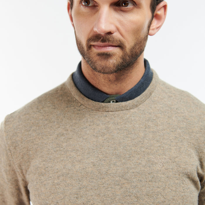 Barbour - Essential Lambswool Crew Neck Jumper in Fossil - Nigel Clare