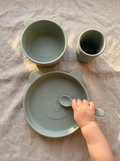 Sage green bear silicone baby dinnerware set