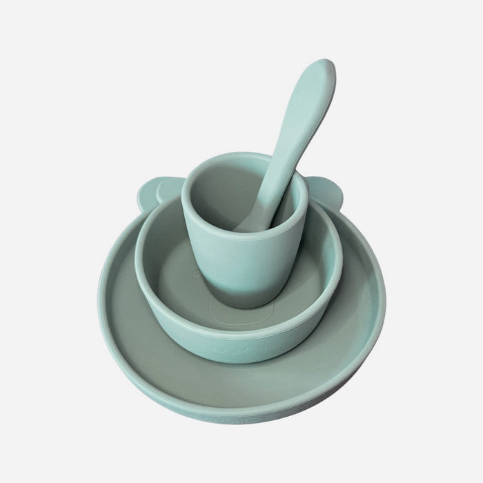 Baby and toddler silicone dinnerware feeding set sage