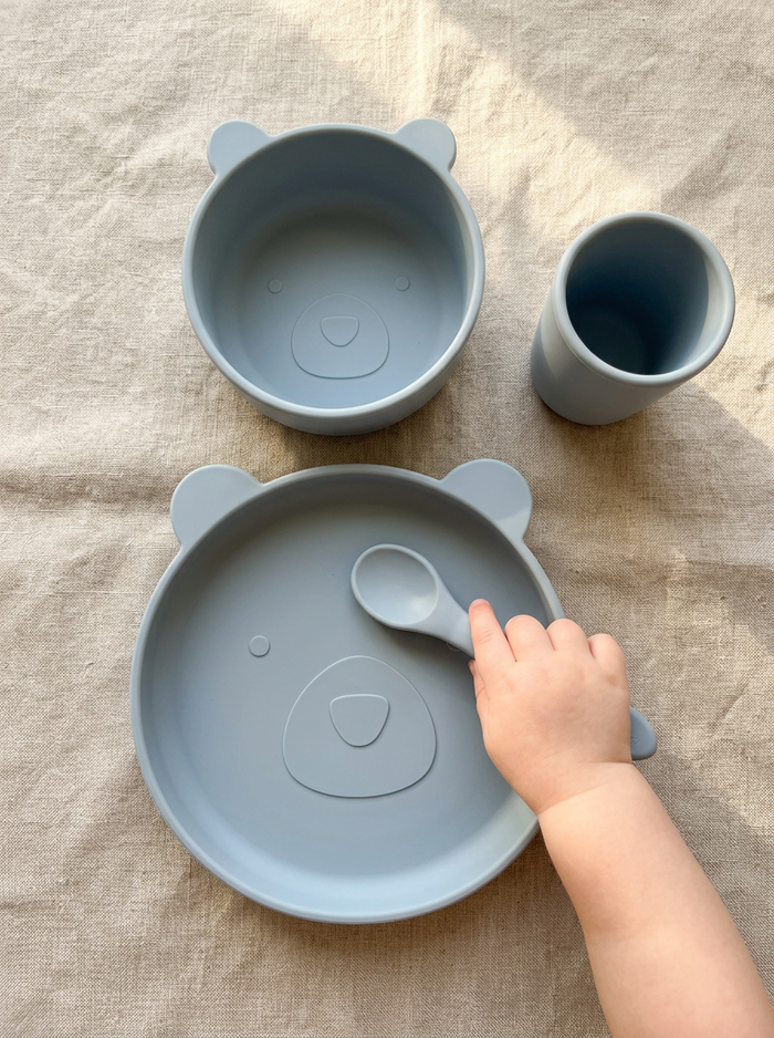Blue bear silicone baby dinnerware set