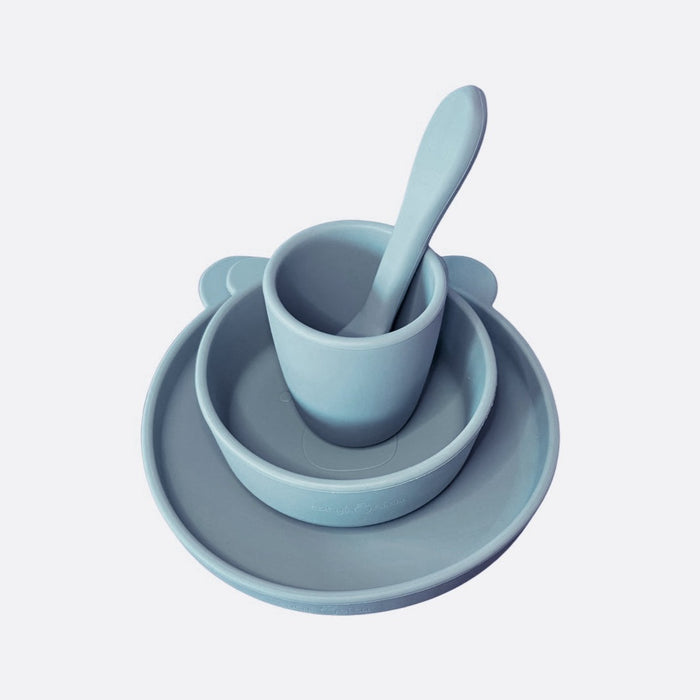 Bear silicone suction baby and toddler dinnerware set in sky blue 4 piece