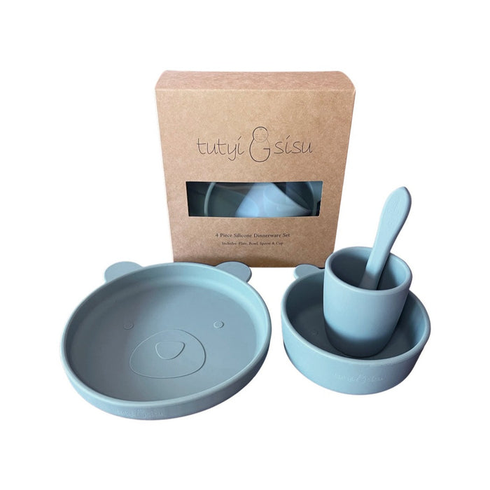 Baby and toddler silicone dinnerware feeding set sky