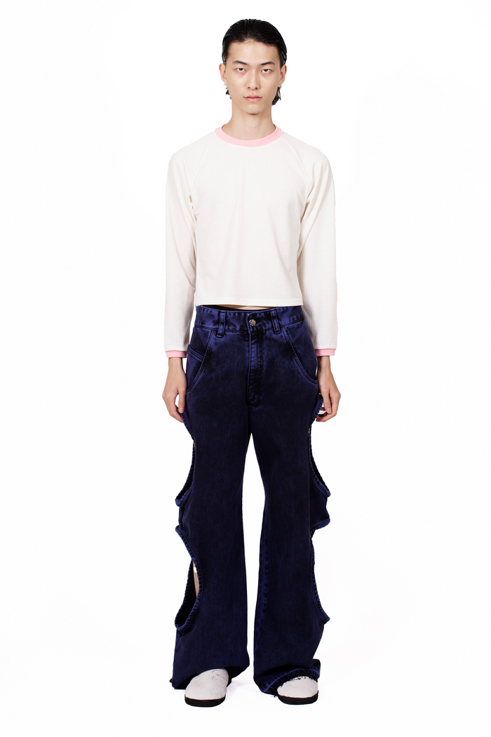 jeans, bite, cotton-denim, purple, acid-wash, flare, cut-out, unisex