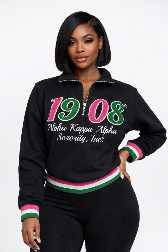 Black 1908 Quarter Zip Waist-Length Sweatshirt